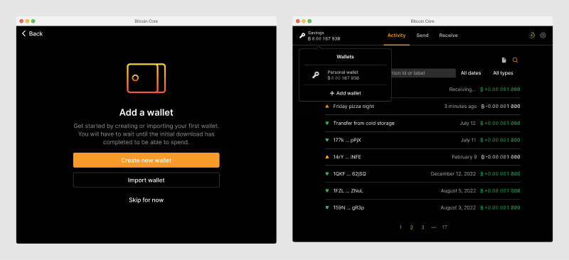 Mockups showing the entry points to the wallet import flow.