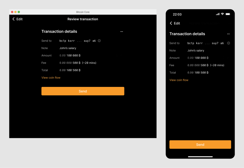 Screen showing the transaction details.