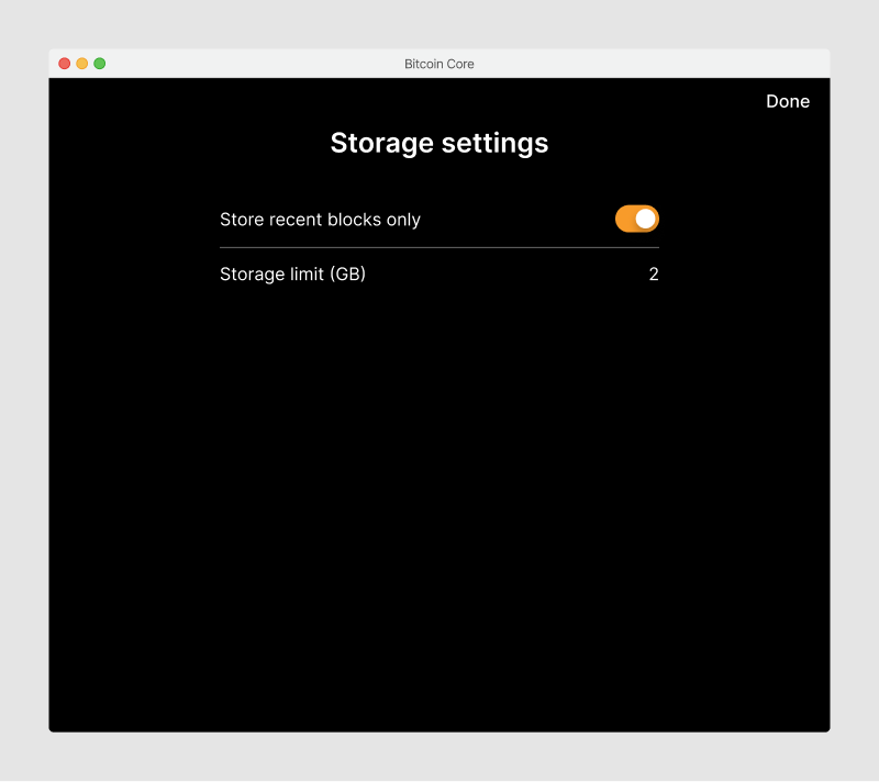 Screen with basic storage settings