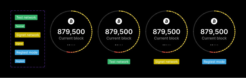 Visual states of the network indicator below the block status