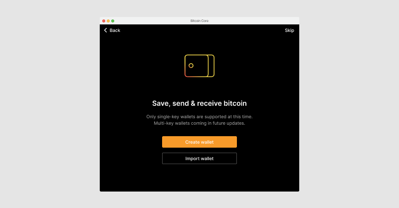 An informational screen describing supported wallet features