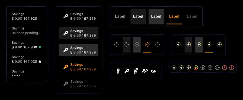 Detailed interactive states of individual navigation elements