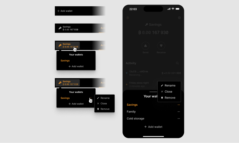 The wallet selector modal on desktop and mobile.