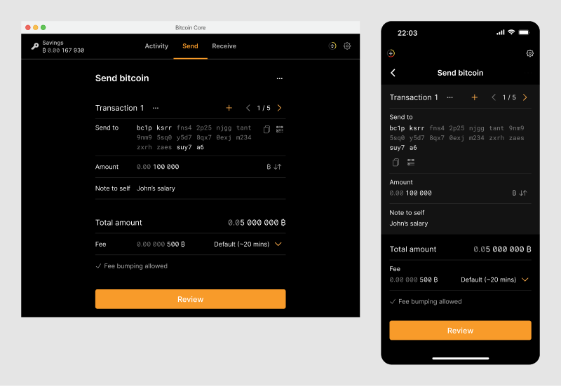 Send screen with a pagination for batch transactions