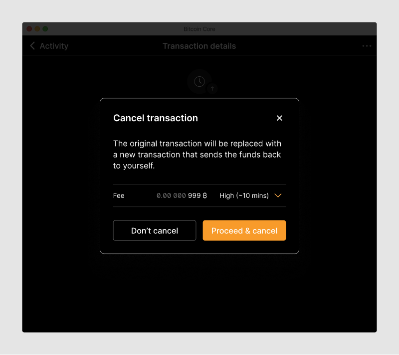 Overlay screen for cancelling the transaction.