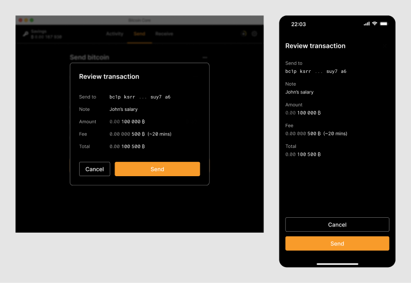 Screen showing the transaction details.